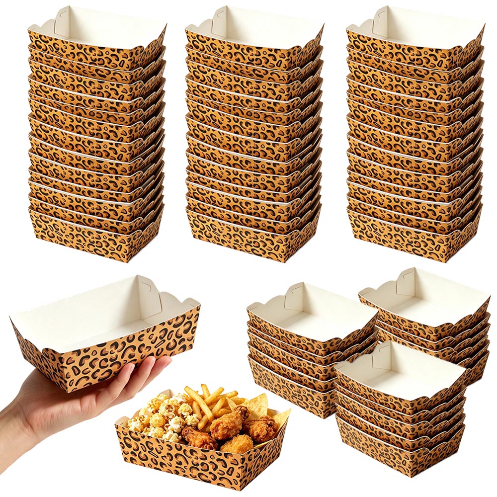 Food Day Snacks - 12-100pcs 표범 인쇄 일회용 종이 음식