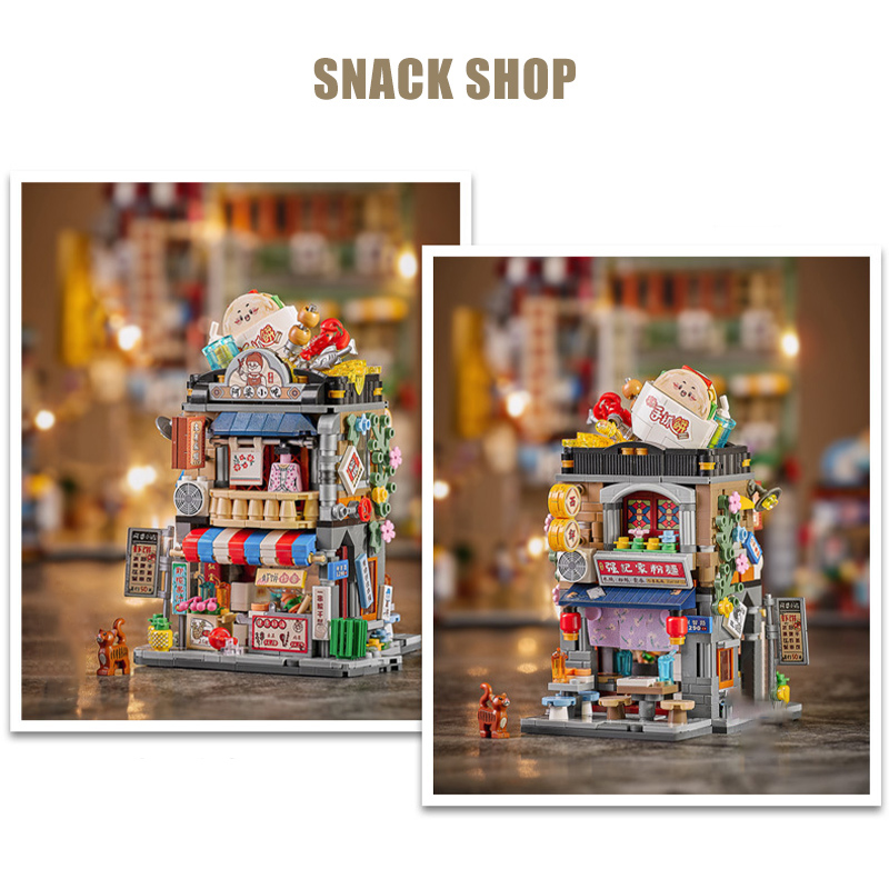 도시 홍콩 복고풍 푸드코트 거리 풍경 빌딩 블록 크리에 - Food City Snacks 리뷰 및 가격