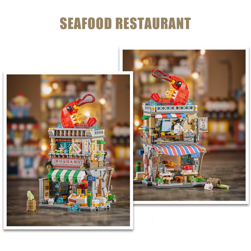 도시 홍콩 복고풍 푸드코트 거리 풍경 빌딩 블록 크리에 - Food City Snacks 리뷰 및 가격