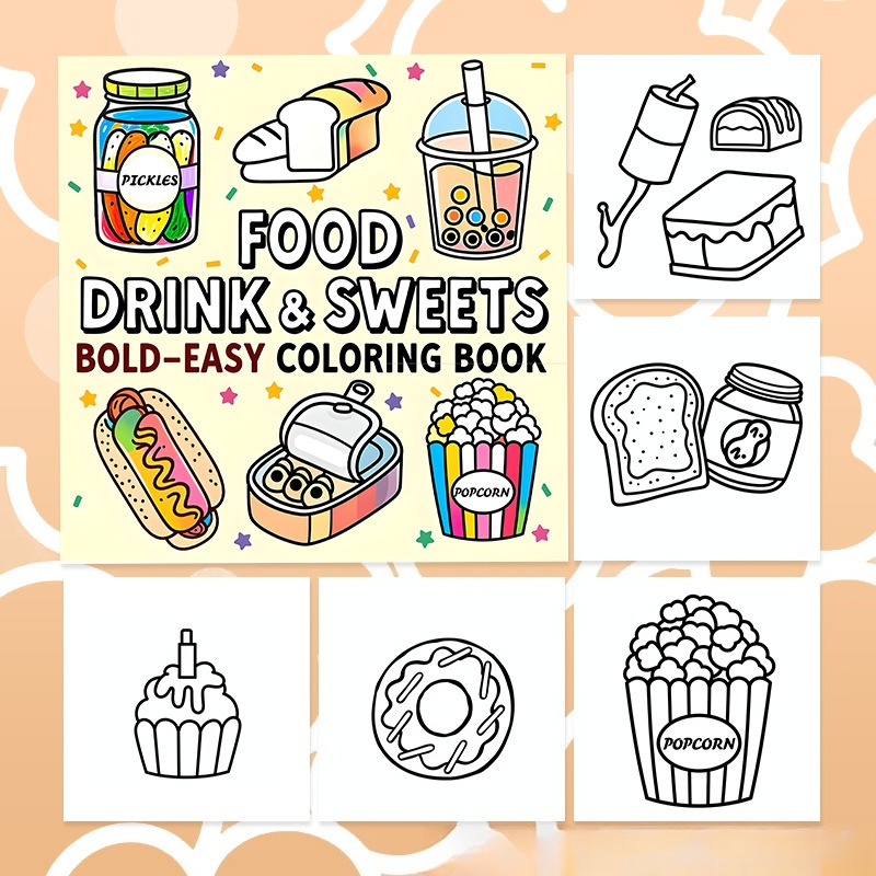 음식, 음료 및 과자 대담하고 쉬운 색칠 공부 책 귀여 - Food Snacks Drawing 리뷰 및 가격