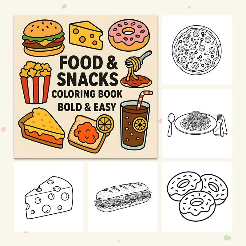 두꺼운 식품 및 간식 테마 색칠 공부 책, 번짐 방지  - Food Snacks Drawing 리뷰 및 가격